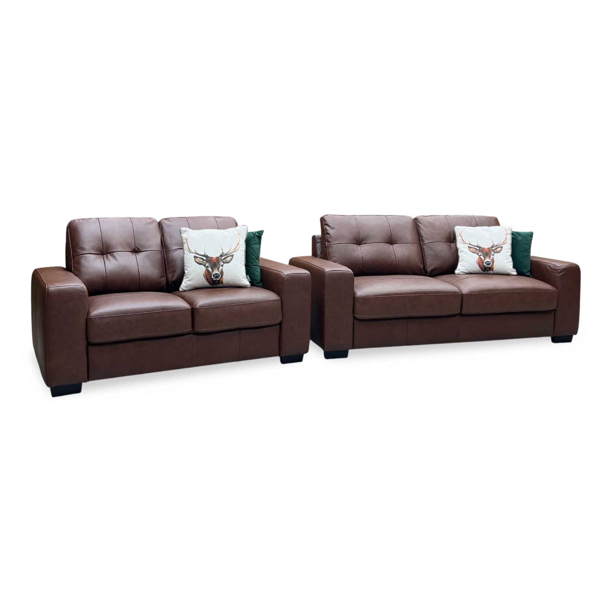 ‘Miller’ Brown Italian Leather 3 + 2 Seater Sofa Set Very.com