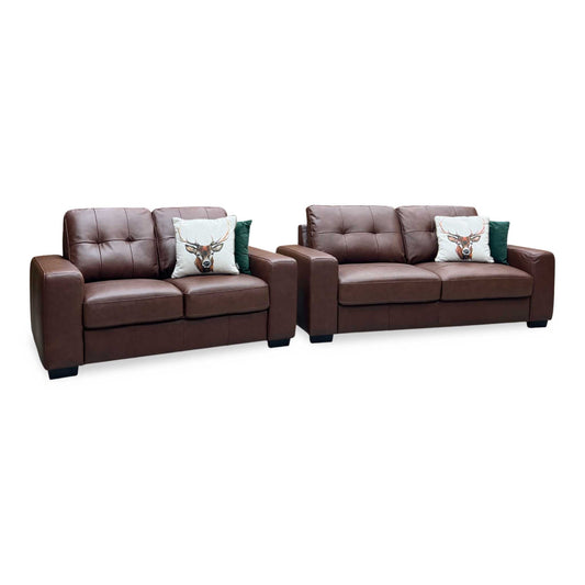 ‘Miller’ Brown Italian Leather 3 + 2 Seater Sofa Set Very.com