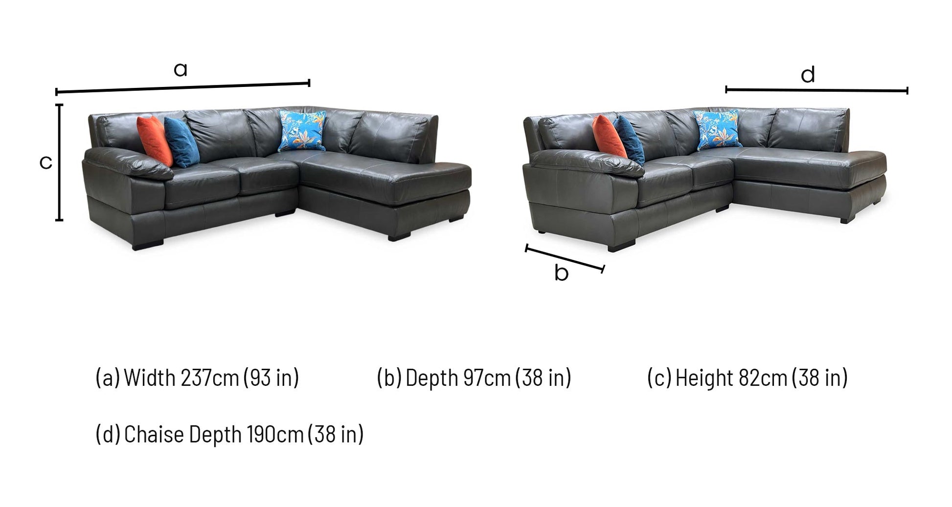 ‘Marlow’ Elephant Grey Italian Leather Right Hand Facing Corner Chaise Sofa Very.com