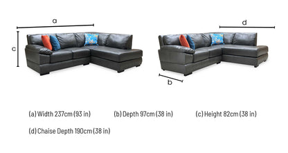 ‘Marlow’ Elephant Grey Italian Leather Right Hand Facing Corner Chaise Sofa Very.com