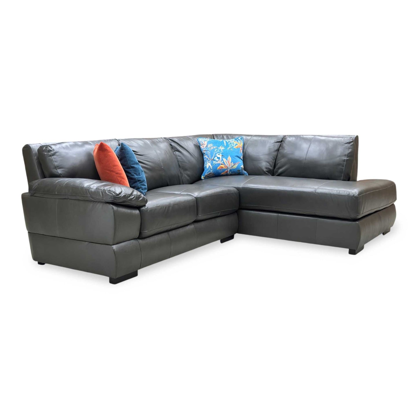 ‘Marlow’ Elephant Grey Italian Leather Right Hand Facing Corner Chaise Sofa Very.com