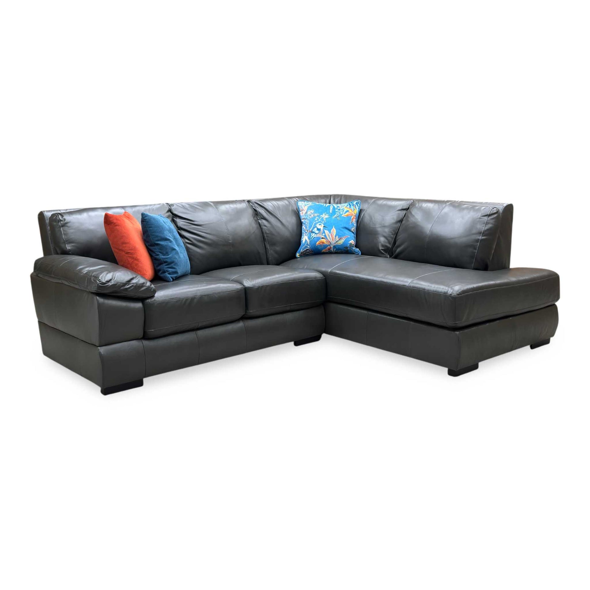 ‘Marlow’ Elephant Grey Italian Leather Right Hand Facing Corner Chaise Sofa Very.com