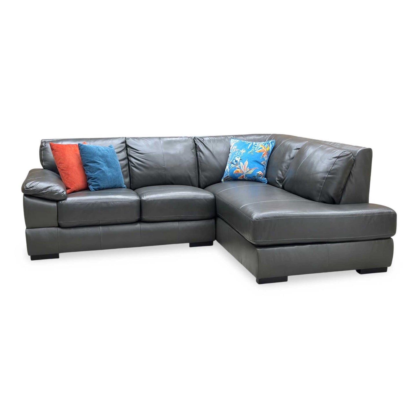 ‘Marlow’ Elephant Grey Italian Leather Right Hand Facing Corner Chaise Sofa Very.com