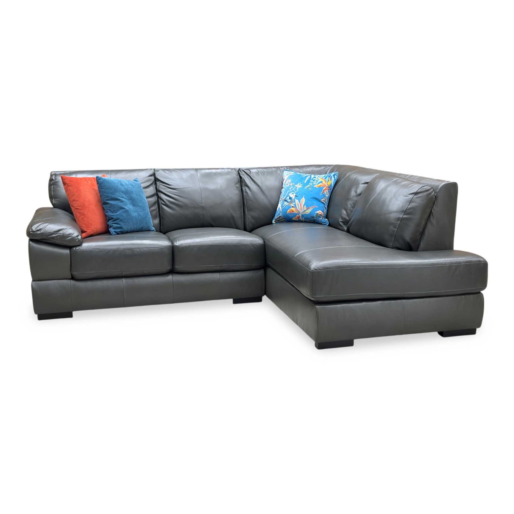 ‘Marlow’ Elephant Grey Italian Leather Right Hand Facing Corner Chaise Sofa Very.com