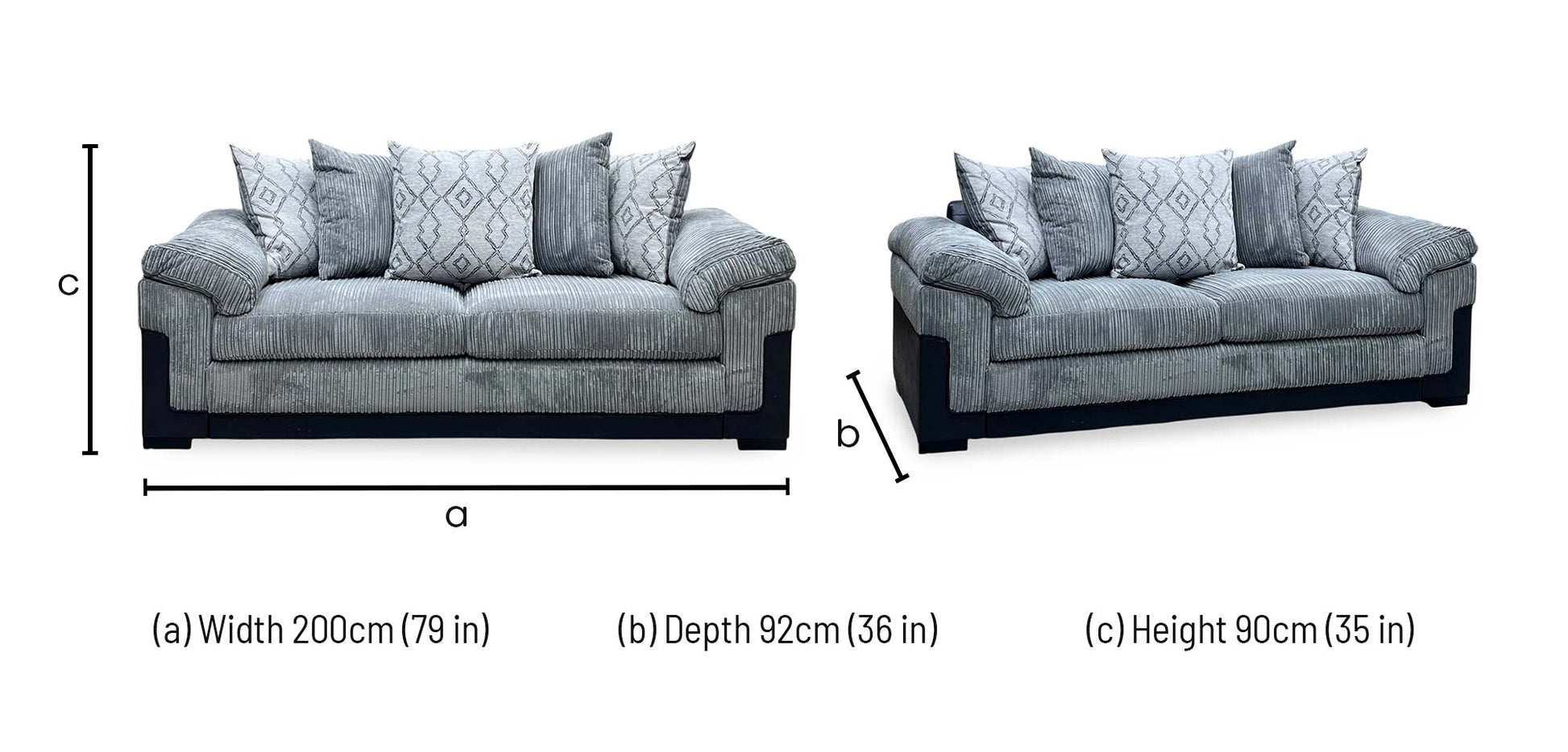 ‘Marissa’ Grey Jumbo Cord Fabric 3 Seater Scatter Back Sofa Very.com