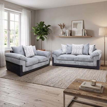 ‘Marissa’ Grey Jumco Cord Fabric 3 + 2 Seater Sofa Set Very.com