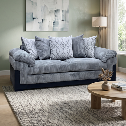 ‘Marissa’ Grey Jumbo Cord Fabric 3 Seater Scatter Back Sofa Very.com