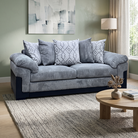 ‘Marissa’ Grey Jumbo Cord Fabric 3 Seater Scatter Back Sofa Very.com
