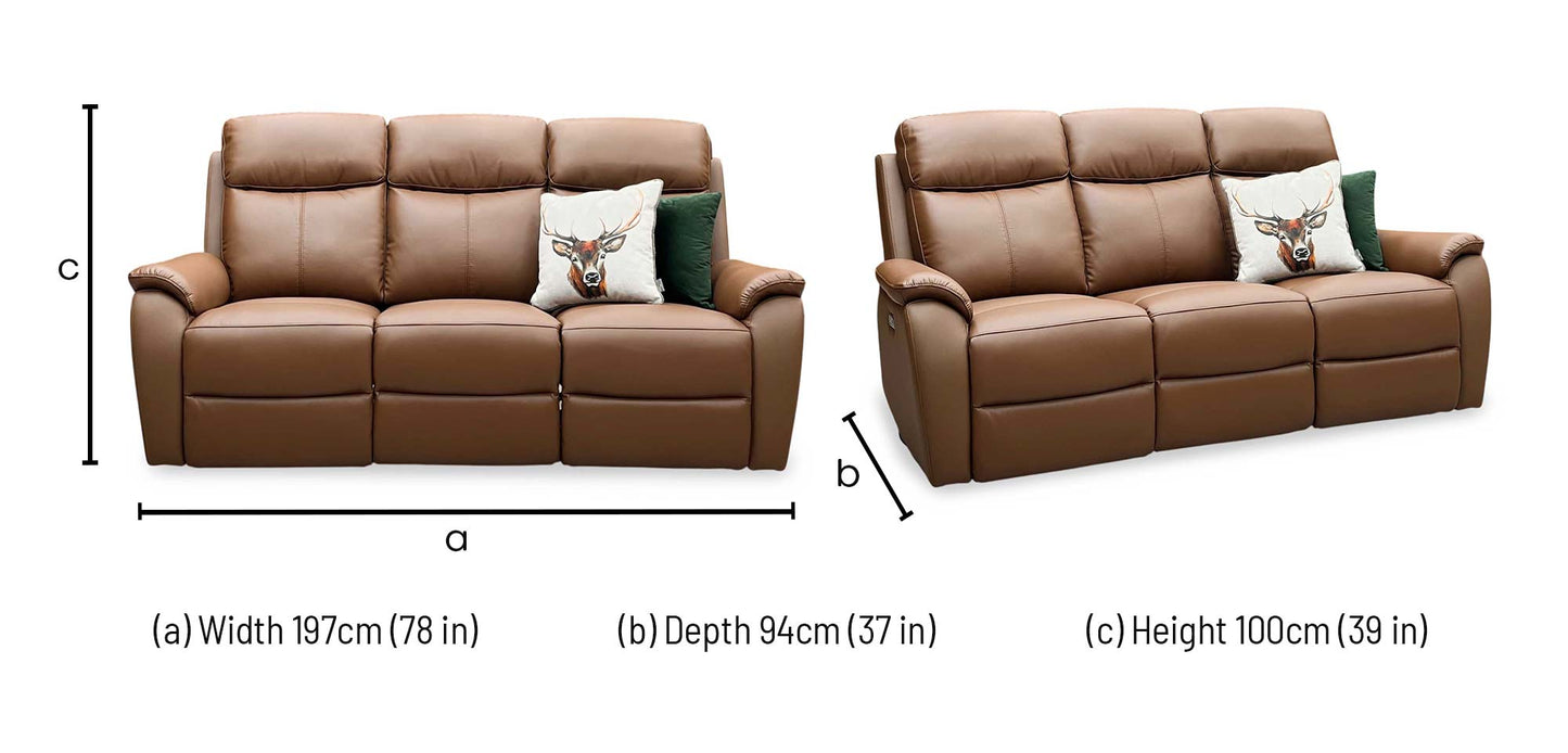 ‘Kingsmere’ Tan Brown Leather 3 Seater Power Recliner Sofa Very.com