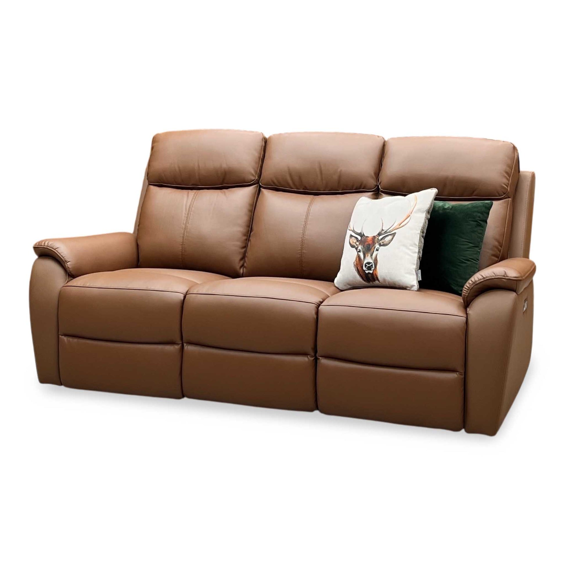 ‘Kingsmere’ Tan Brown Leather 3 Seater Power Recliner Sofa Very.com