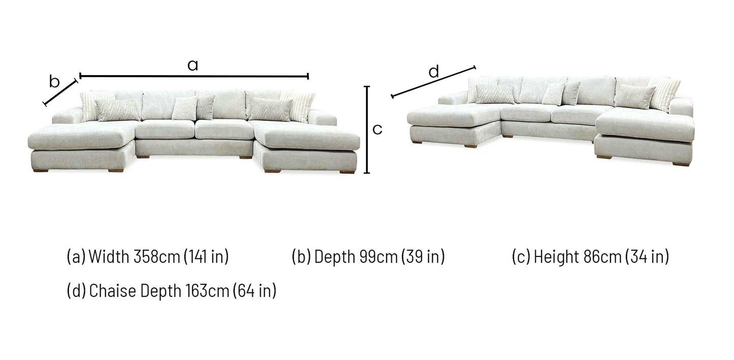 ‘Broadgate’ Stone Fabric Large U-shape Modular Sofa