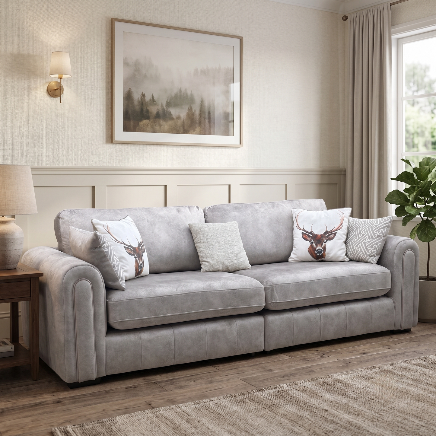 ‘Amara' Stone Dapple Velvet Fabric 4 Seater Split Frame Sofa Very.com