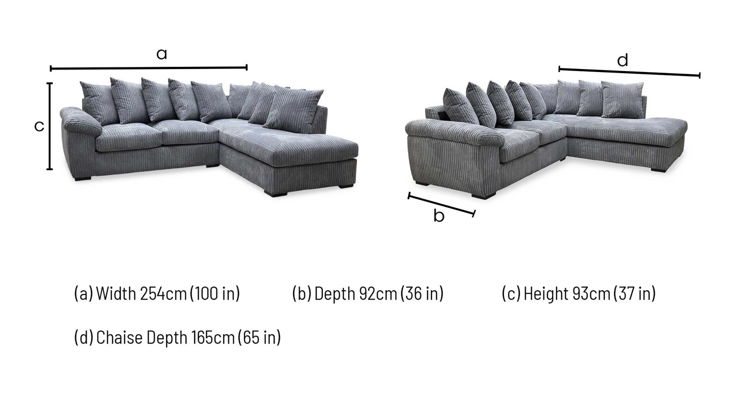 ‘Amalfi’ Charcoal Grey Cord Fabric Right Hand Facing Scatter Back Corner Chaise Sofa Very.com