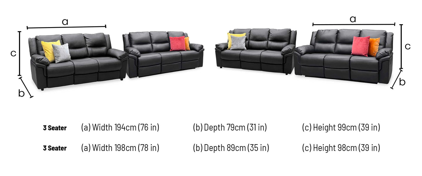 'Albion' Black Luxury Faux Leather 3 + 3 Seater Manual Recliner & Standard Sofa Set Very.com