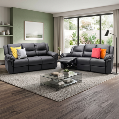 'Albion' Black Luxury Faux Leather 3 + 3 Seater Manual Recliner & Standard Sofa Set Very.com