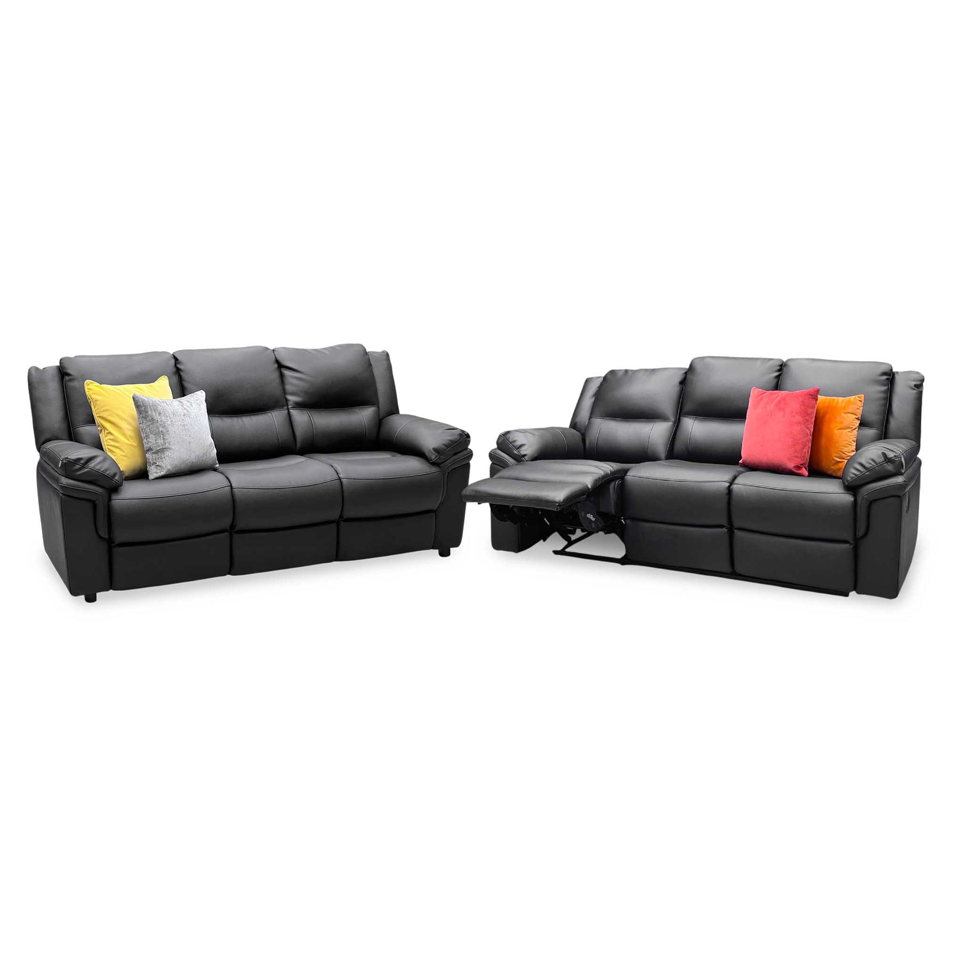 'Albion' Black Luxury Faux Leather 3 + 3 Seater Manual Recliner & Standard Sofa Set Very.com