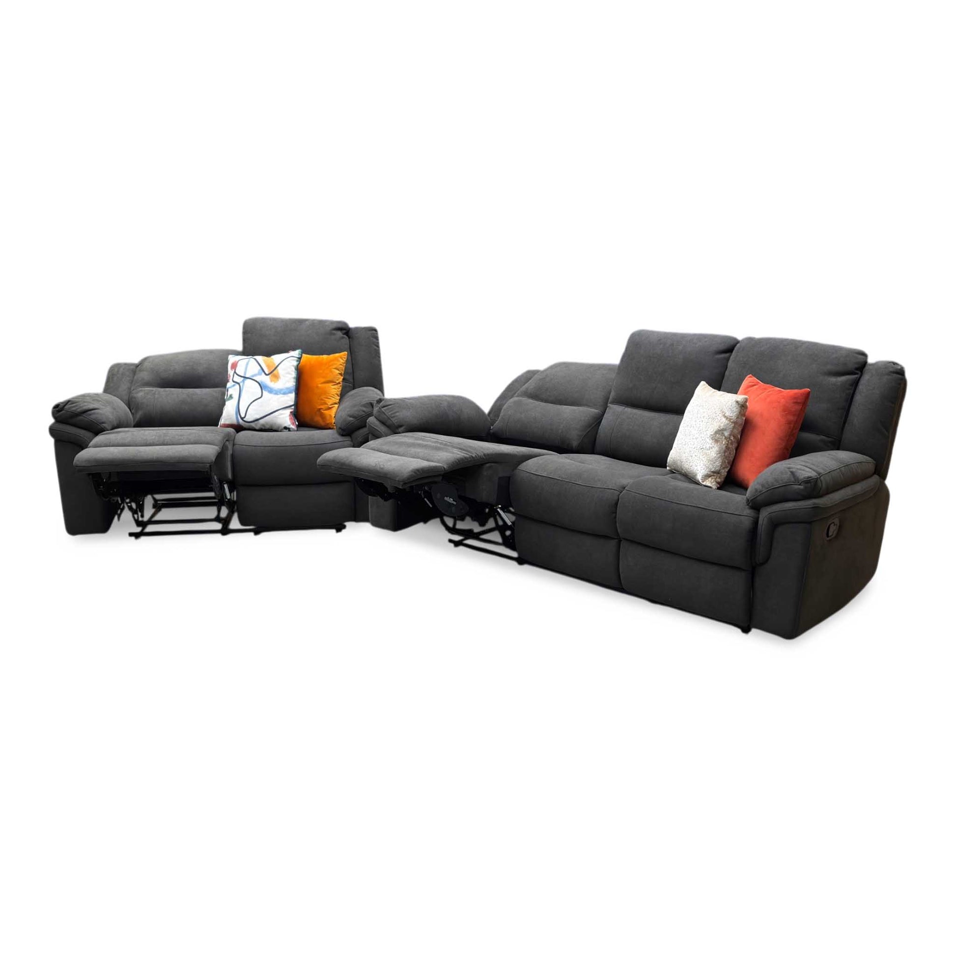'Albion' Grey Chenille 3 + 2 Seater High Back Manual Recliner Sofa Set Very.com