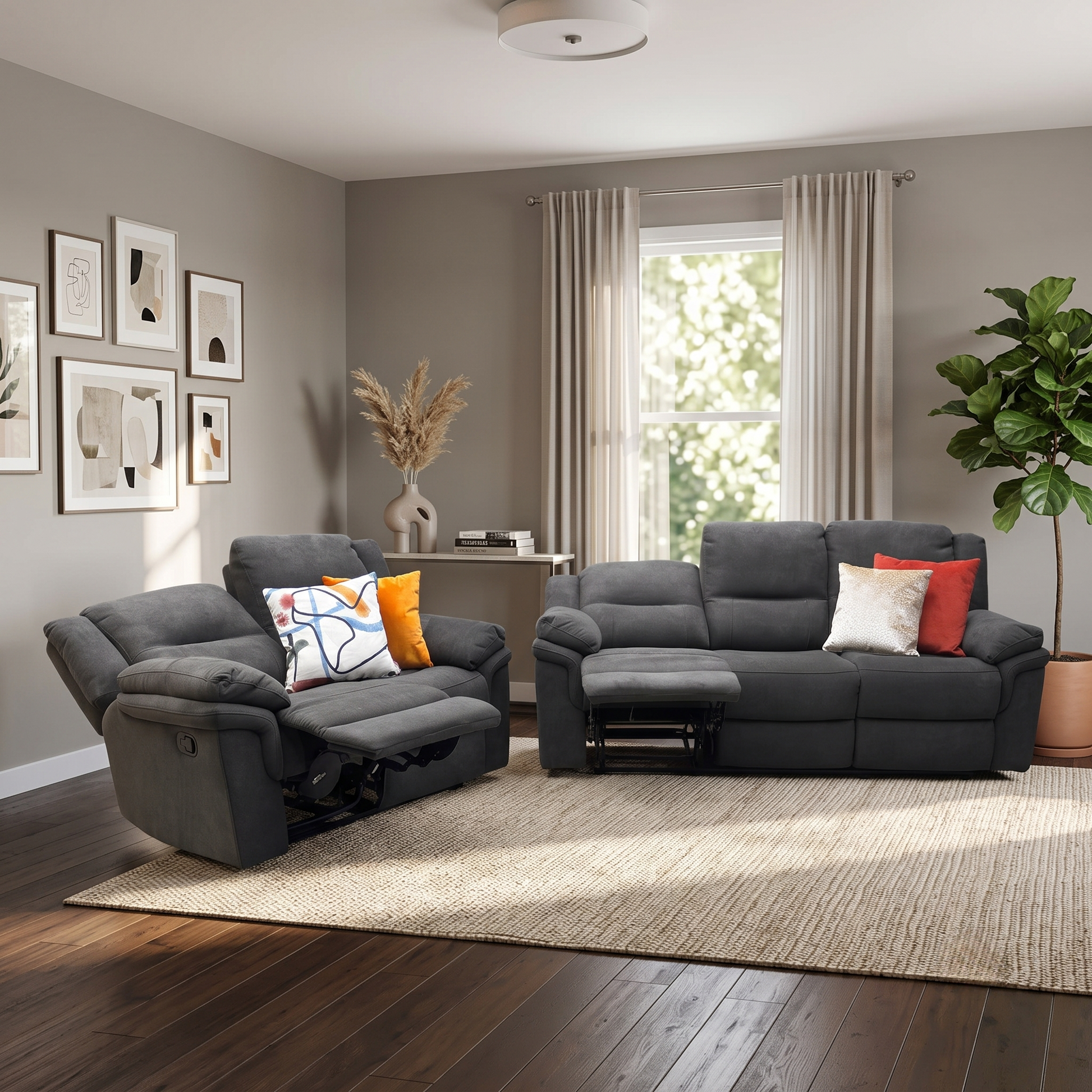'Albion' Grey Chenille 3 + 2 Seater High Back Manual Recliner Sofa Set Very.com
