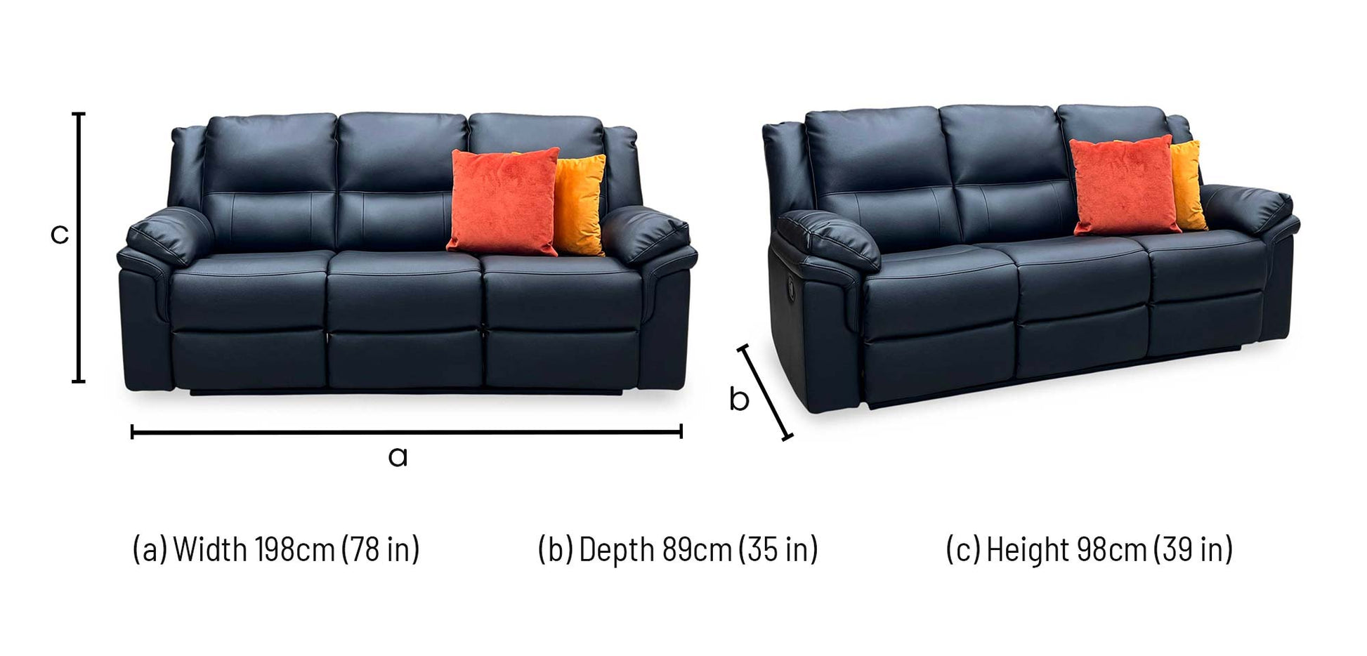 ‘Albion' Black Luxury Faux Leather 3 Seater High Back Manual Recliner Sofa Very.com