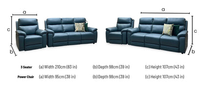 ‘Raven’ Oslo Peacock Green Leather 3 Seater Sofa + Power Chair Furniture Village