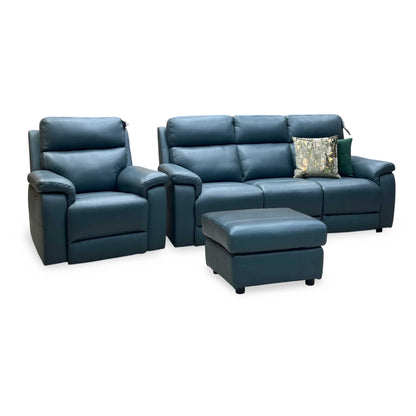 ‘Raven’ Oslo Peacock Green Leather Set: 3 Seater + Power Chair with Footstool Sofa Set