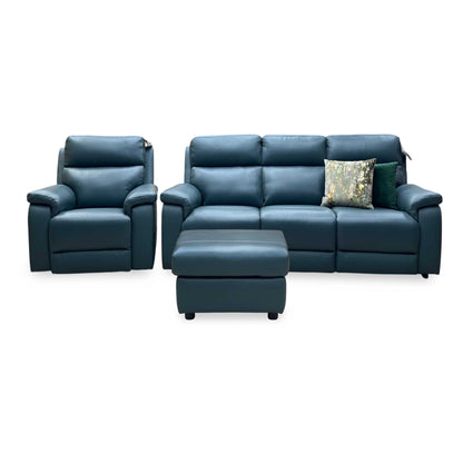 ‘Raven’ Oslo Peacock Green Leather Set: 3 Seater + Power Chair with Footstool Sofa Set