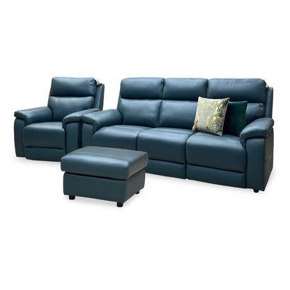 ‘Raven’ Oslo Peacock Green Leather Set: 3 Seater + Power Chair with Footstool Sofa Set