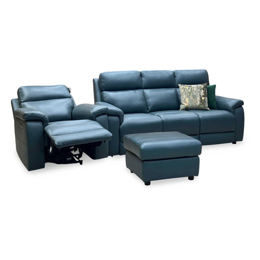 ‘Raven’ Oslo Peacock Green Leather Set: 3 Seater + Power Chair with Footstool Sofa Set