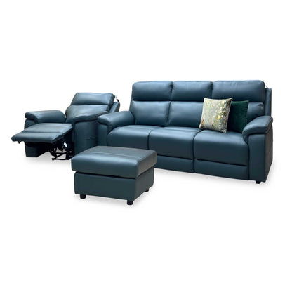 ‘Raven’ Oslo Peacock Green Leather Set: 3 Seater + Power Chair with Footstool Sofa Set