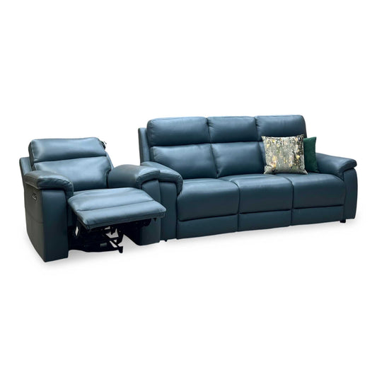 ‘Raven’ Oslo Peacock Green Leather 3 Seater Sofa + Power Chair Furniture Village