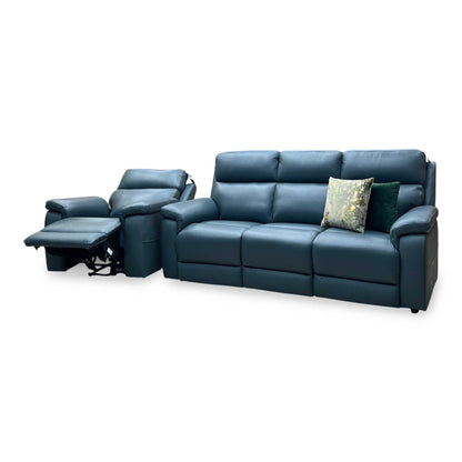 ‘Raven’ Oslo Peacock Green Leather 3 Seater Sofa + Power Chair Furniture Village