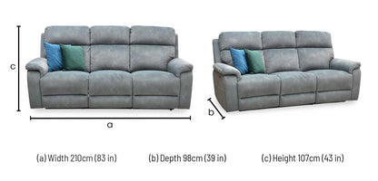 ‘Raven’ Dexter Moss Green Fabric 3 Seater Power Recliner Sofa Furniture Village