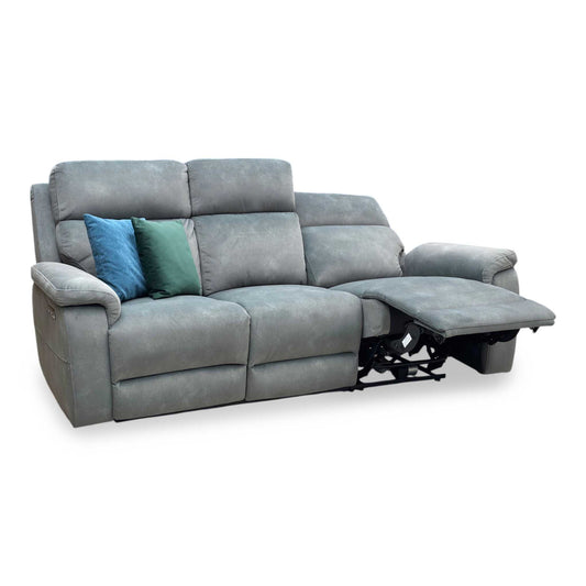‘Raven’ Dexter Moss Green Fabric 3 Seater Power Recliner Sofa Furniture Village