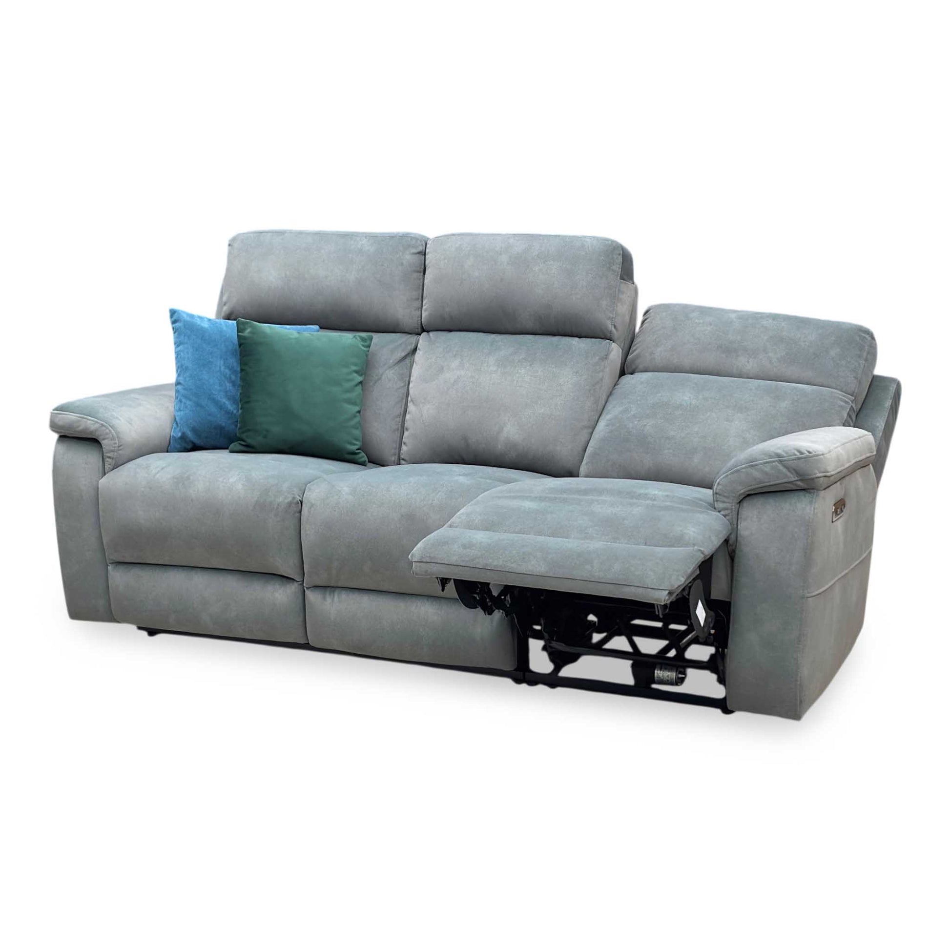 ‘Raven’ Dexter Moss Green Fabric 3 Seater Power Recliner Sofa Furniture Village
