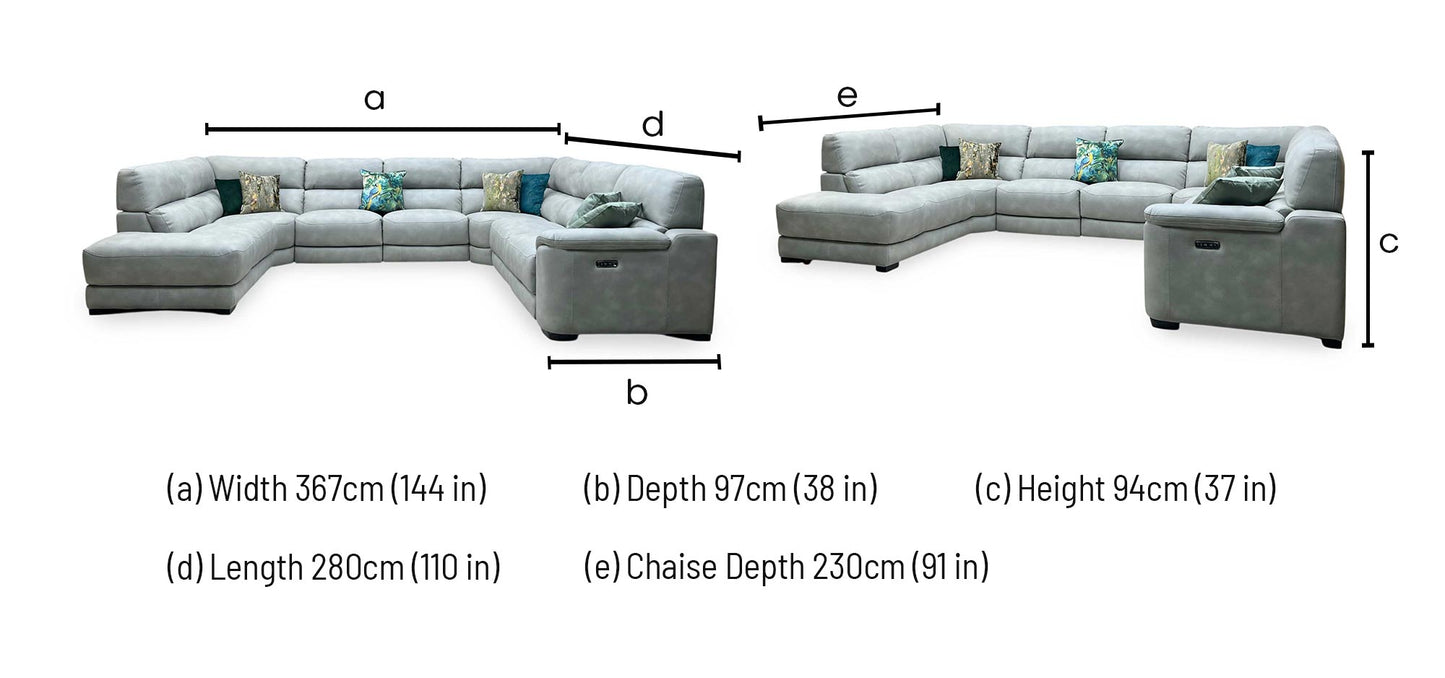 ‘Nova’ Bfa-Bey-R18 Beige Suede Fabric XL Power Recliner Left Hand Facing Chaise End Corner Sofa Furniture Village