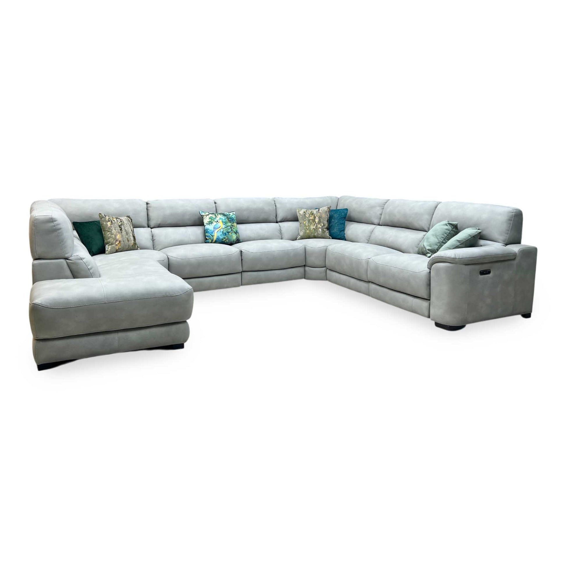 ‘Nova’ Bfa-Bey-R18 Beige Suede Fabric XL Power Recliner Left Hand Facing Chaise End Corner Sofa Furniture Village