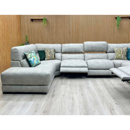 ‘Nova’ Bfa-Bey-R18 Beige Suede Fabric XL Power Recliner Left Hand Facing Chaise End Corner Sofa Furniture Village