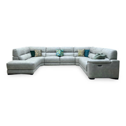 ‘Nova’ Bfa-Bey-R18 Beige Suede Fabric XL Power Recliner Left Hand Facing Chaise End Corner Sofa Furniture Village