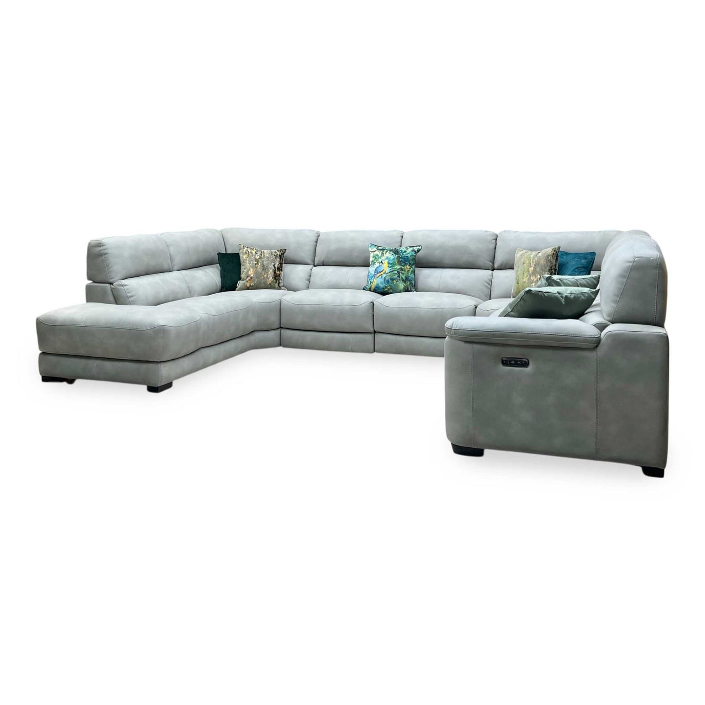 ‘Nova’ Bfa-Bey-R18 Beige Suede Fabric XL Power Recliner Left Hand Facing Chaise End Corner Sofa Furniture Village