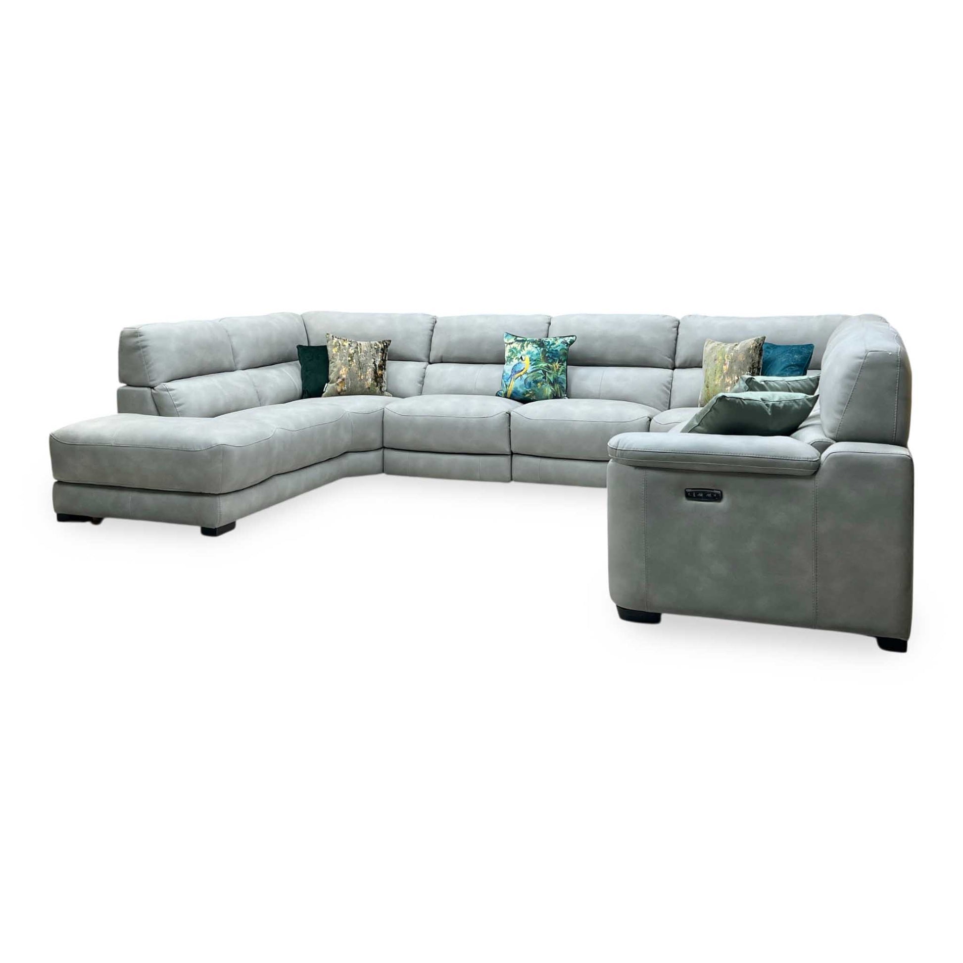 ‘Nova’ Bfa-Bey-R18 Beige Suede Fabric XL Power Recliner Left Hand Facing Chaise End Corner Sofa Furniture Village
