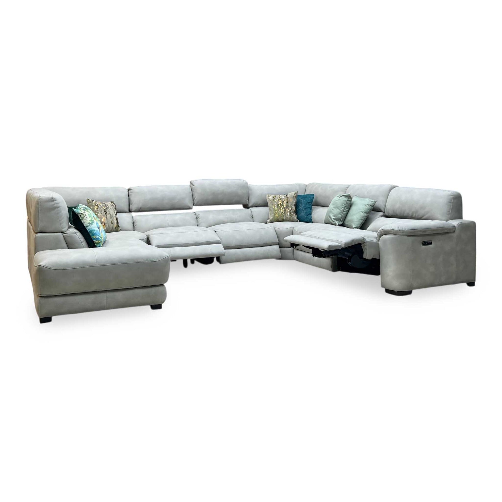‘Nova’ Bfa-Bey-R18 Beige Suede Fabric XL Power Recliner Left Hand Facing Chaise End Corner Sofa Furniture Village