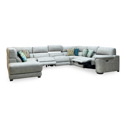 ‘Nova’ Bfa-Bey-R18 Beige Suede Fabric XL Power Recliner Left Hand Facing Chaise End Corner Sofa Furniture Village