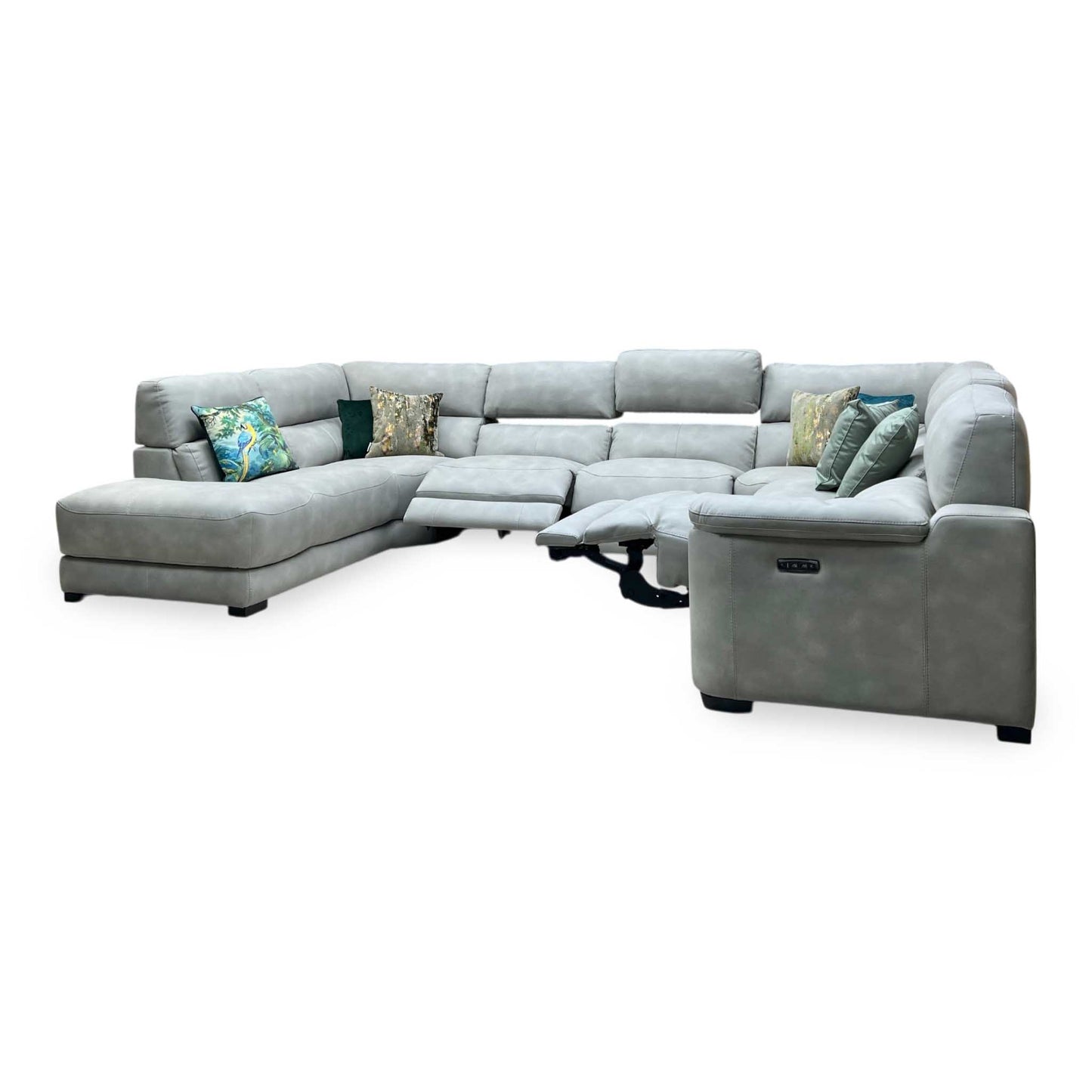 ‘Nova’ Bfa-Bey-R18 Beige Suede Fabric XL Power Recliner Left Hand Facing Chaise End Corner Sofa Furniture Village