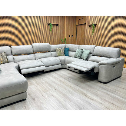 ‘Nova’ Bfa-Bey-R18 Beige Suede Fabric XL Power Recliner Left Hand Facing Chaise End Corner Sofa Furniture Village
