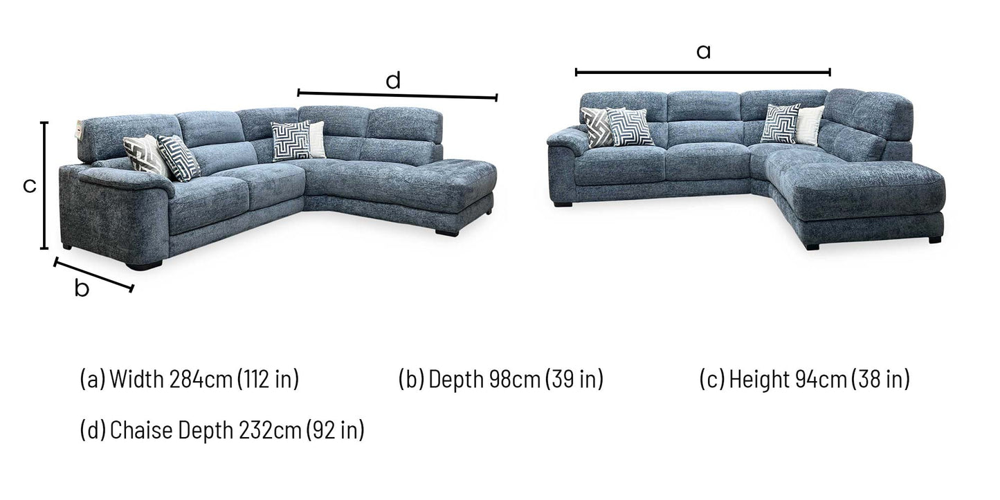 ‘Nova' Blue Woven Fabric Right Hand Facing Corner Chaise End Sofa