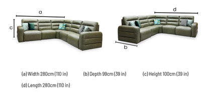 'Jumbo’ Ca-699e Olive Green Leather Large Power Recliner Corner Sofa Furniture Village