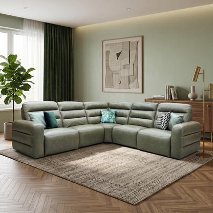 'Jumbo’ Ca-699e Olive Green Leather Large Power Recliner Corner Sofa Furniture Village