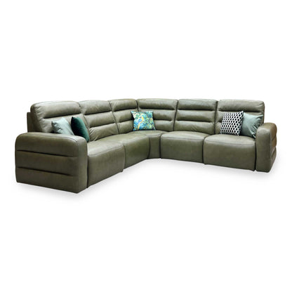'Jumbo’ Ca-699e Olive Green Leather Large Power Recliner Corner Sofa Furniture Village