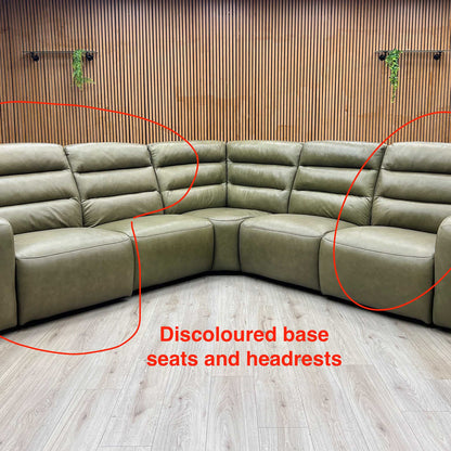 'Jumbo’ Ca-699e Olive Green Leather Large Power Recliner Corner Sofa Furniture Village