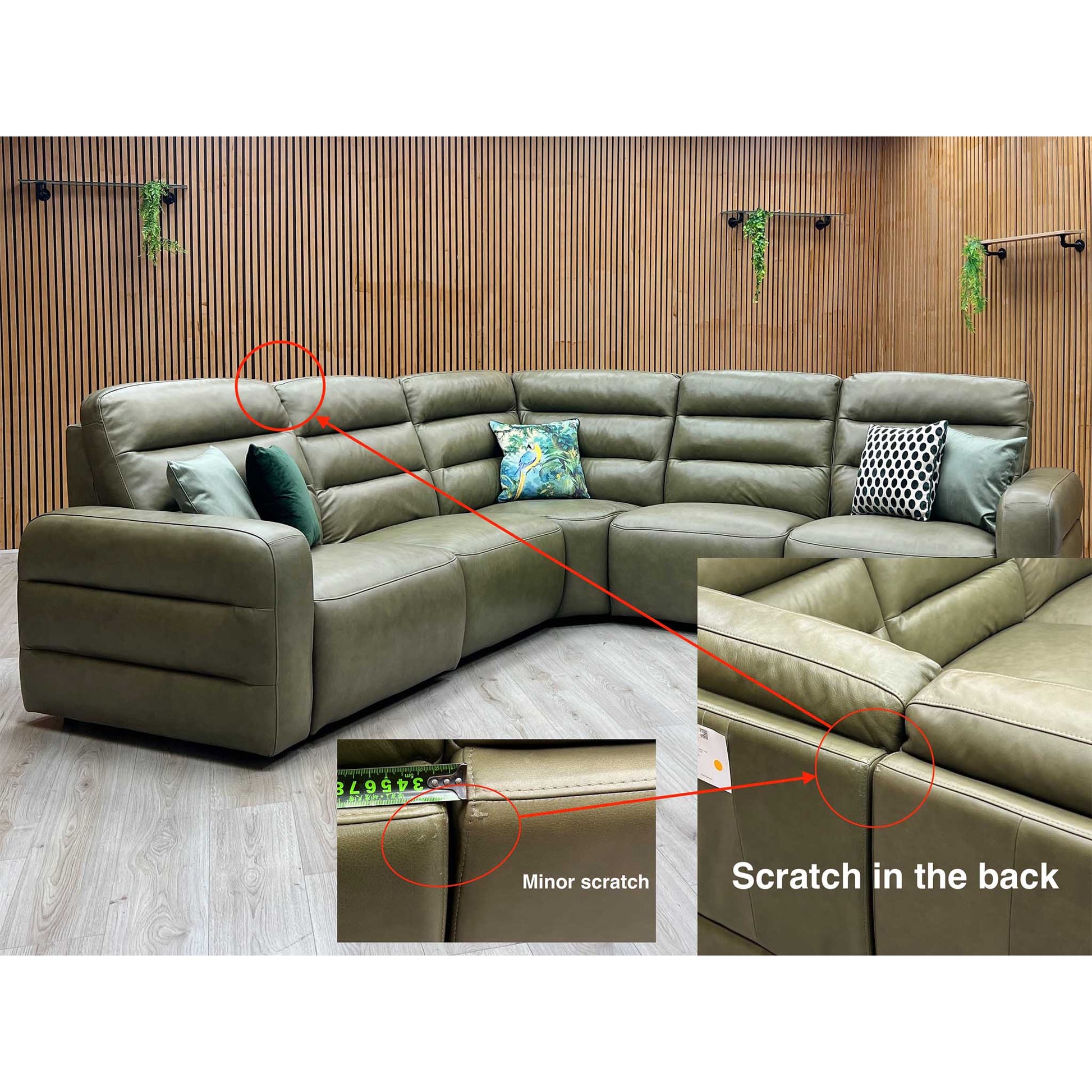 'Jumbo’ Ca-699e Olive Green Leather Large Power Recliner Corner Sofa Furniture Village